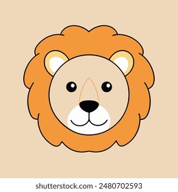 A cartoon lion with a big orange mane and a big smile. The lion is looking at the camera