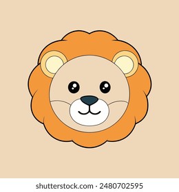 A cartoon lion with a big orange mane and a big smile. The lion is looking at the camera