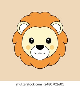 A cartoon lion with a big orange mane and a big smile. The lion is looking at the camera