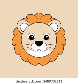 A cartoon lion with a big orange mane and a big smile. The lion is looking at the camera