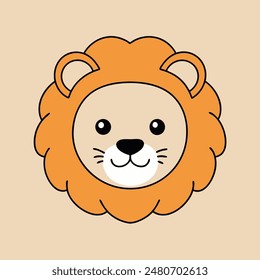 A cartoon lion with a big orange mane and a big smile. The lion is looking at the camera