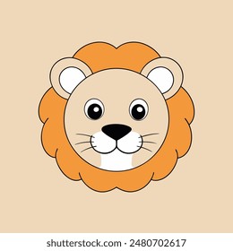 A cartoon lion with a big orange mane and a big smile. The lion is looking at the camera