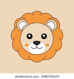 A cartoon lion with a big orange mane and a big smile. The lion is looking at the camera