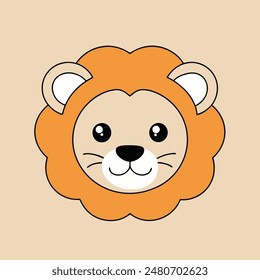 A cartoon lion with a big orange mane and a big smile. The lion is looking at the camera