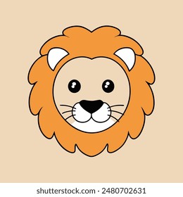 A cartoon lion with a big orange mane and a big smile. The lion is looking at the camera