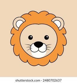 A cartoon lion with a big orange mane and a big smile. The lion is looking at the camera