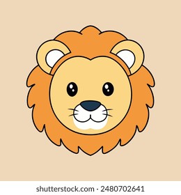 A cartoon lion with a big orange mane and a big smile. The lion is looking at the camera