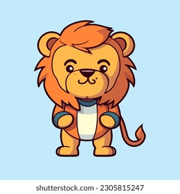 A cartoon lion with a blue background