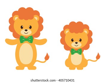 cartoon lion with bow set