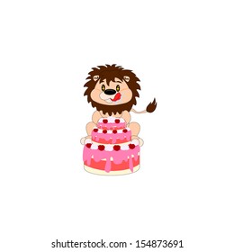 Cartoon lion and cake 