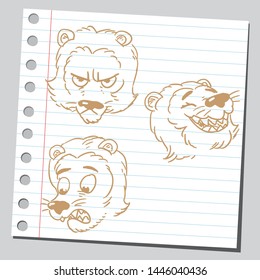 Cartoon lion character design (different head poses and expressions).