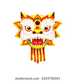 Cartoon lion, chinese new lunar year character. Vector fierce yet friendly animal head, symbol of strength and prosperity in China holiday celebrations. Personage representing good luck and fortune