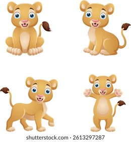 Cartoon lion collection set on white background