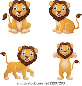 Cartoon lion collection set on white background