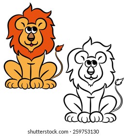 Cartoon lion. Coloring book. Vector illustration.