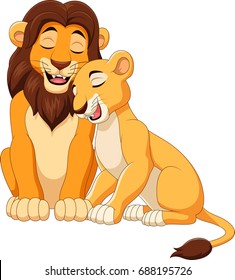 Cartoon lion couple on white background