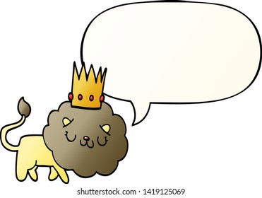 Cartoon-Löwe mit Krone mit Sprachblase in glattem Farbverlauf-Stil