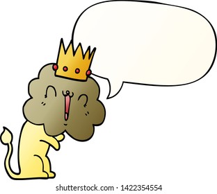 cartoon lion with crown with speech bubble in smooth gradient style