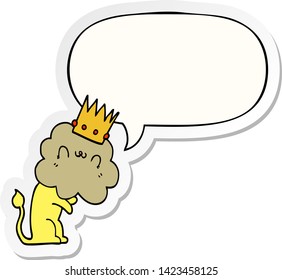 cartoon lion with crown with speech bubble sticker