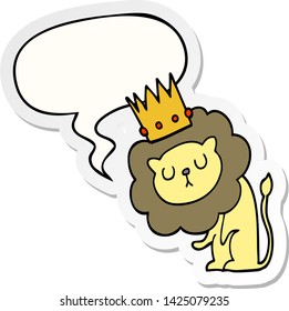cartoon lion with crown with speech bubble sticker
