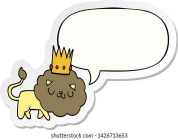 cartoon lion with crown with speech bubble sticker