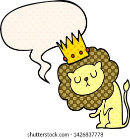 cartoon lion with crown with speech bubble in comic book style