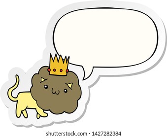 león de caricatura con corona con pegatina de burbuja de habla