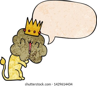 Cartoon-Löwe mit Krone mit Sprachblase im Retro-Stil
