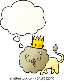 cartoon lion with crown with thought bubble in smooth gradient style