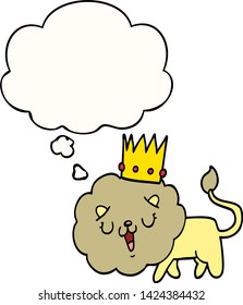 león de caricatura con corona con burbuja de pensamiento