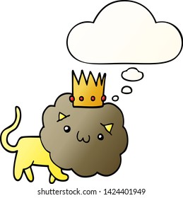 cartoon lion with crown with thought bubble in smooth gradient style