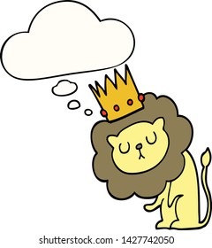 cartoon lion with crown with thought bubble