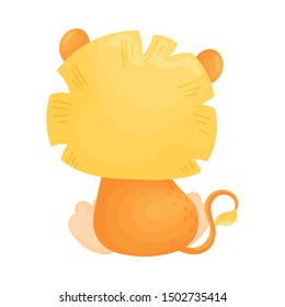 Cartoon lion cub with a magnificent mane sits. Vector illustration on a white background.