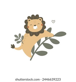 cartoon lion, decorative elements. flat style, colorful vector illustration for kids. baby design for cards, poster decoration, t-shirt print
