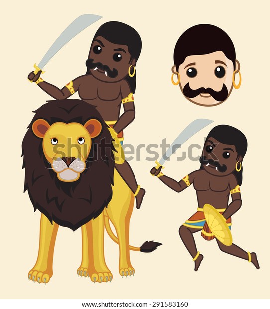 Cartoon Lion\
and Devil Hindu Mythological\
Characters