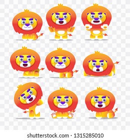 Cartoon lion with different poses and expressions.