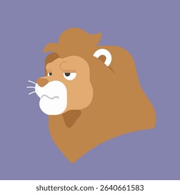 Cartoon Lion with a Disgruntled Expression on Lavender