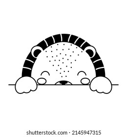 Cartoon lion face in Scandinavian style. Cute animal for kids t-shirts, wear, nursery decoration, greeting cards, invitations, poster, house interior. Vector stock illustration