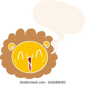 cartoon lion face with speech bubble in retro style