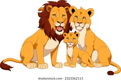 Cartoon lion family isolated on white background
