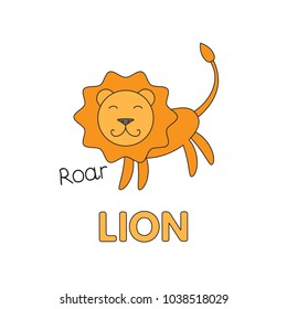 Cartoon lion flashcard. Vector illustration for children education