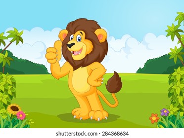 Cartoon lion giving thumb up 