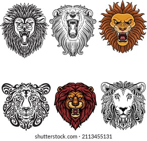 Cartoon lion head mascot collection