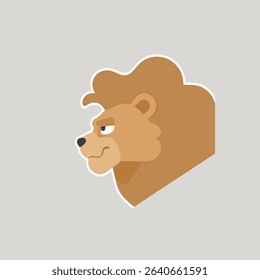 Cartoon lion head with serious expression against gray background.