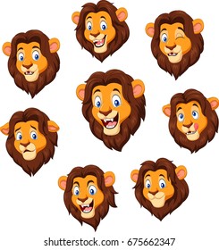 Cartoon lion head with various expression