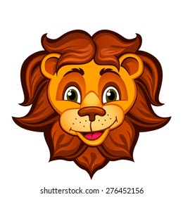 Cartoon lion head. Vector illustration isolated on white background