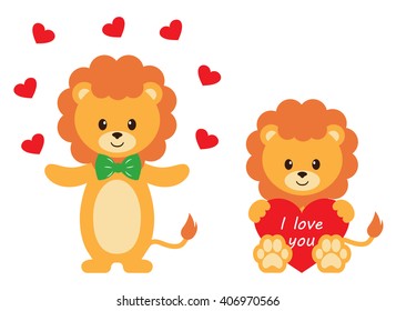 cartoon lion and heart vector