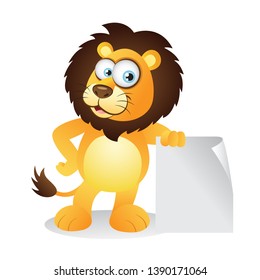 Cartoon Lion holding a piece of blank paper signage