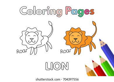 Cartoon lion illustration. Vector coloring book pages for children