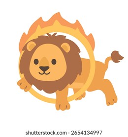 Cartoon Lion Jumping Through Ring of Fire animal
